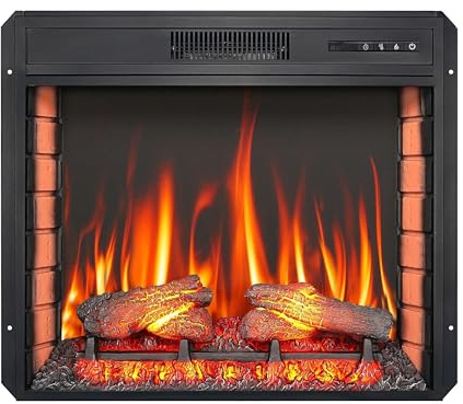 ArtiFlame AF28S LED Elektrischer Einbaukamin mit 3D Flammeneffekt 1800W Knisterton Kamin mit Fernbedienung und Thermostat Schwarz