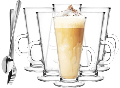 Glasmark Set di 6 da 0,25 litri con cucchiaio, caffè e tè, acqua, lavabili in lavastoviglie, piccoli da 6 x 250 ml