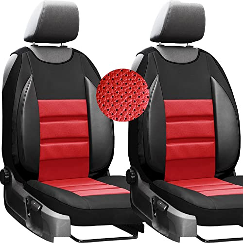 moto-MOLTICO Autositzbezüge – Autositzschoner Universalgröße - Sitzauflage Auto - Ökologisches Leder - Sitzbezug Auto Vordersitze - Matte für Sitze - Schonbezug Autositz Vorne - Rot