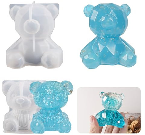 Bekecidi Lot de 2 moules à bougies en silicone 3D en forme d'ours pour la fabrication de bougies en résine époxy, moules en silicone en forme d'ours mignon pour la fabrication de bougies, savons,