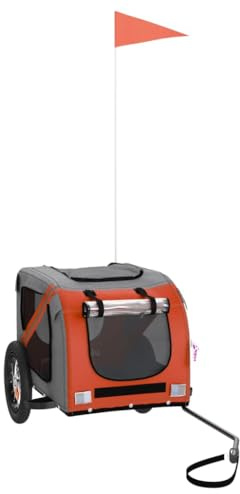 vidaXL Fahrradanhänger für Hunde, Hundeanhänger mit Reflektoren Flagge, Hundetransporter Maximale Belastbarkeit 30kg, Orange Grau Oxford-Gewebe Eisen