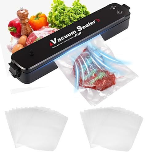 idudu Envasadora al vacío, máquina de sellado al vacío, máquina de sellado al vacío, para frutas, verduras, carne, etc. Alimentos húmedos secos, 8 selladores de vacío frescos con 20 unidades de 25 x