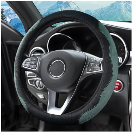 zipelo 14.5-15 Car Steering Wheel Cover, Auto Interior Wheel Protector with Durable Soft Breathable Anti-Slip Linging Leather, Universal for Vehicles Trucks SUVs Accessories for Men Women (Green)