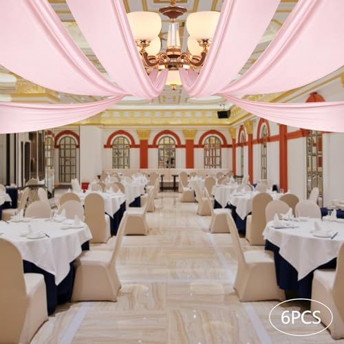 Light Pink Ceiling Drapes for Wedding, 6 Panels 5FT*30FT Wedding Arch Draping, Chiffon Fabric Backdrop Drapes, Wedding Ceiling Decorations