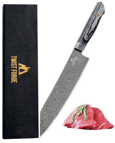 Twist forge Japanese chef knife, Chef knife 9 inch made from Damascus steel with unique Raindrop pattern, Professional Chef knife, (Charcoal)