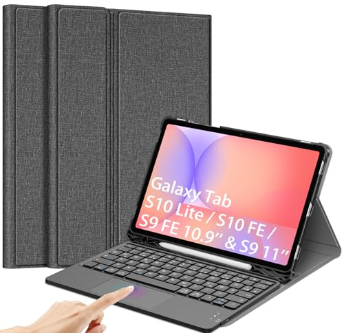 FINTIE Tastatur Hülle für Samsung Galaxy Tab S10 Lite/S10 FE/S9 FE 10.9 | Magnetisch Abnehmbare Bluetooth Tastatur mit Touchpad, Deutsches QWERTZ-Layout, Verstellbarer Ständer, Stifthalter, Grau