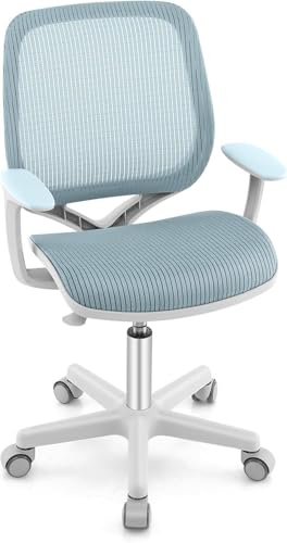 RELAX4LIFE Silla Escritorio Niña Giratoria 360° con Altura Ajustable, Ruedas Bloqueables, Respaldo y Reposabrazos Ergonómicos para Niños 3-10 Años, Silla Infantil para Dormitorio y Estudio (Azul)