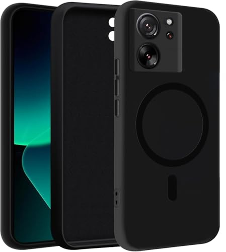 TVVTPU Funda Magnética para Xiaomi 13T/13T Pro, Compatible con MagSafe, Carcasa Silicona Líquida Ultra Delgada Antigolpes Antiarañazos Protectora Case con Forro Suave Microfibra, Negro
