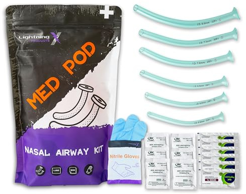 Lightning X Products Deluxe Nasopharyngeal (Nasal) Airway Kit - 6 Pieces NPA - Includes 6 NPA's, Lube, Wipes & Gloves