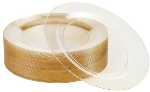 MATANA 50 Premium Plastikteller mit Goldglitter, 26cm - Mehrweg Kunststoffteller - Hartplastik Partyteller Gold für Hochzeiten, Geburtstage, Partys - Elegantes & Stabiles Partygeschirr