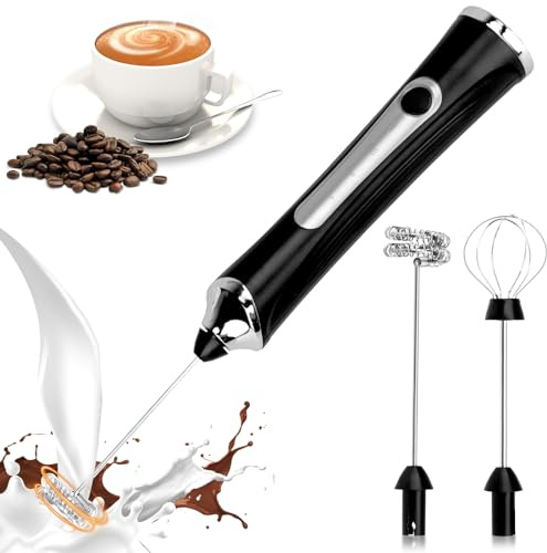 TonJin Milk Frother USB-C Rechargeable Handheld Frother Wand with 2 304 Stainless Whisks, New Upgraded 3 Speeds Coffee Whisk Frother Electric Drink Mixer for Lattes, Cappuccino, Egg, Matcha, Black