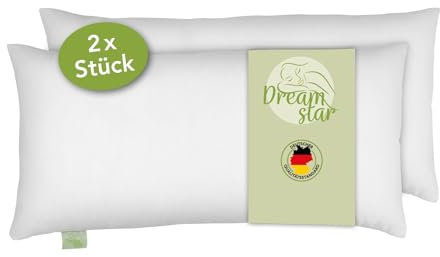 DREAMSTAR Cotton 2er Set Kopfkissen mit Eco Faserfüllung und Baumwollbezug| waschbar 60 Grad | Allergiker geeignet | Baumwollbezug | 40 x 80 cm