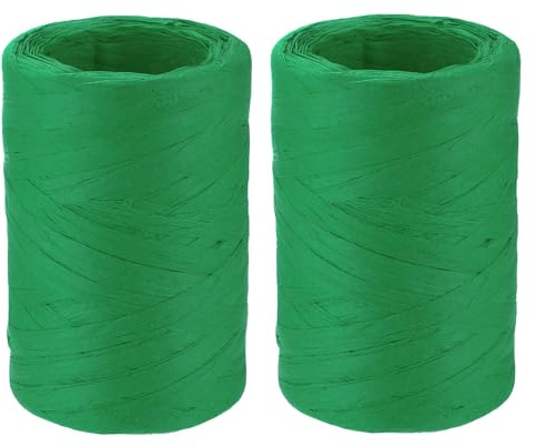 sourcing map 2 Rolls Raffia Paper Ribbon Bulk,1/4 Inch Wide 110 Yards Dark Green Twine String Paper Yarn for DIY Craft Weaving, Decoration, Gift Wrapping