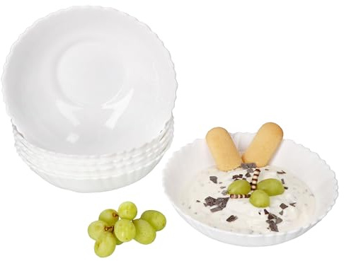MamboCat 6er Set Müslischale Arkona I 370ml I weiße Tiefe Opalglas-Schälchen mit feinem Relief für Joghurt, Obst, Salat, Chips, Suppe & Co.