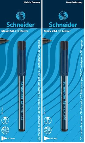 Schneider Schreibgeräte CD-, DVD-, BD-Marker Maxx 244, 0,7 mm, schwarz, 1er Blisterkarte (Packung mit 2)