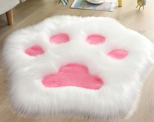 YUGWNN Niedlicher Teppich Katzenpfoten,Longhair Fell Optik Nachahmung Wolle Bettvorleger,Schlafzimmer Deko Langflor Shaggy Fluffy Teppiche,60x60cm/23.6x23.6in,Weiß Rot
