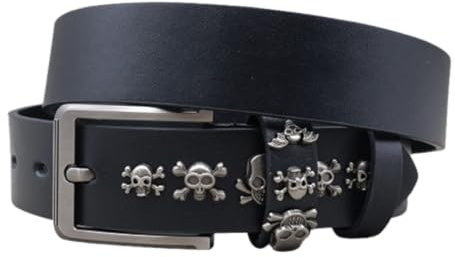 AGUTALITHIC Cinturón con Tachuelas Rock Punk Calavera Y Huesos Cruzados Remaches Western Hecho a Mano Cinturones De Cuero Hebilla para Hombres O Mujeres(115cm/45, Black)