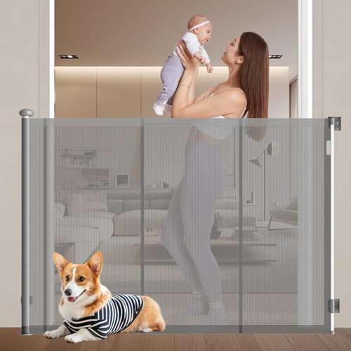 Treppenschutzgitter Ausziehbar Extra Hohes mit Verstärkte Faserstreifen,125cm Hoch Schutzgitter Baby, 200cm breit, Einziehbares Babygitterfür Hund, Babygitter & Hundegitter Einziehbares Tür