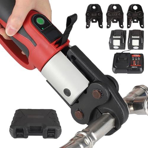 Pressa per tubi professionale in acciaio inossidabile-38kn, Attrezzo per crimpare tubi elettrico 18v con 3 ganasce a pressione/2 batterie, Crimpatrice per tubi idraulica senza fili,2Series