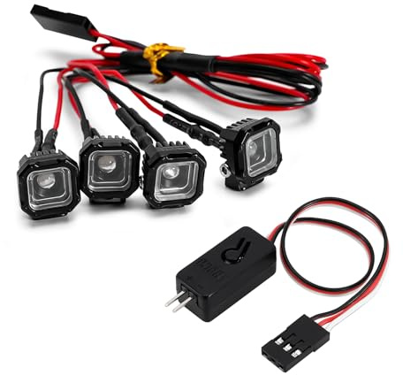 INJORA Luci LED Quadrate Fari con Controller per TRX4M SCX24 1/18 1/24 RC Crawler, Bianco