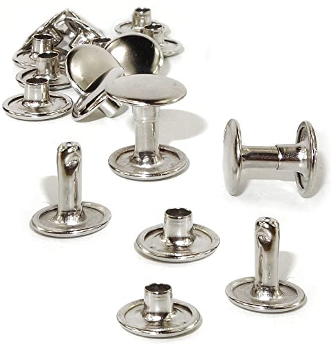 25 Stück Hohlnieten 10mm Stiftlänge, Silber, Doppelholnieten, Nieten mit Doppelkappe Ober- Unterteil mit geschlossener Kappe, DIY Leder Gürtel Nieten, Gürtelnieten Taschennieten Ziernieten