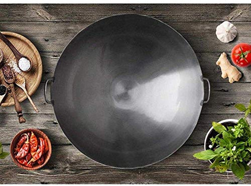 WOTZOV Wok di Grandi Dimensioni per Chef d'hotel, Durevole e Resistente alle Alte Temperature, Superficie Liscia, Padella Antiaderente Non Rivestita, sicura da Usare, Adatta a t,50cm