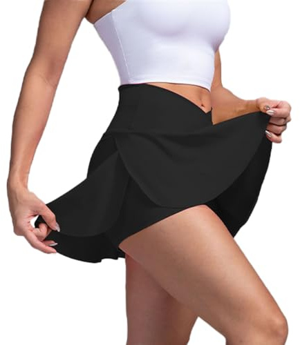Jupe Short Sport Augesak Femme, Taille V Croisée, Short Tennis, Randonnée, Golf, Jupe Plissée, Noir, Taille 30, Pour Femmes Sportives Actives
