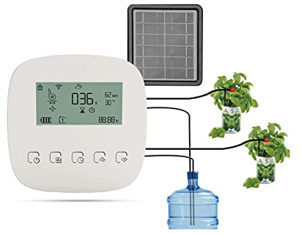 Kit sistema di coltivazione idroponica, Dispositivo di irrigazione automatica del giardino di controllo manuale vocale intellinte per la cura e l'irrigazione gestite dalle piante(With Solar Panel)
