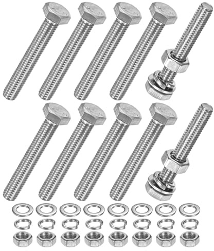 M METERXITY 10-Pack Hex Head Screw Bolt with Nuts Flat & Lock Washers M6x40mm Stainless Steel Bolts and Nuts Kit Fully Threaded Metric Bolt Assortment for Equipment/Machinery