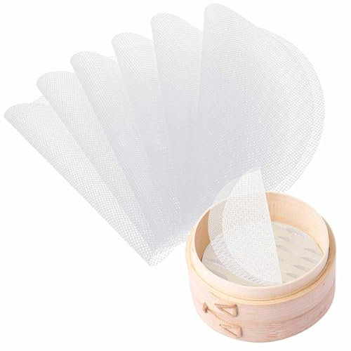 6Pcs 10 inch Steamer Liners, Non-Stick Silicone Steamer Mesh Mat, Reusable Round Silicone Steamer Liners, Steamer Paper for Home Kitchen Cooking
