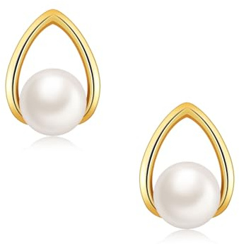 Gold Pearl Drop Earrings for Women Girls, Pearl Stud Earings | Dainty Yellow Gold Hypoallergenic Jewellery Christmas Birthday Gifts