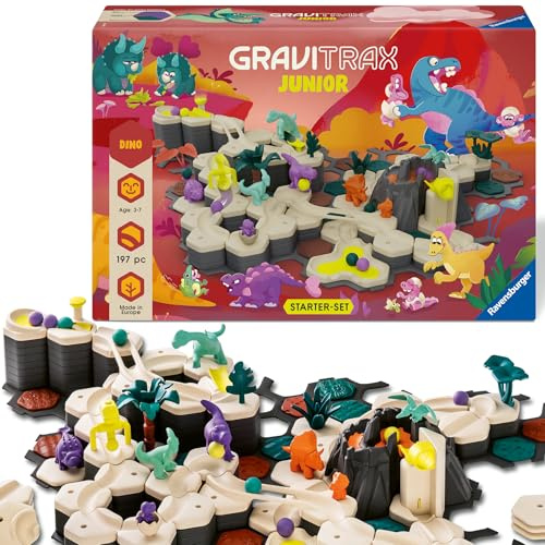Ravensburger GraviTrax Junior Starter-Set XXL Dino - Kugelbahn ab 3 Jahre | Murmelbahn ab 3 Jahre, 197 Bauteile, 10 Kugeln, Konstruktionsspielzeug, Alleine bespielbar, Geschenk für Kinder