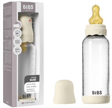 BIBS Boheme Baby Glass Bottle. Anti-colique. Embout rond en latex de caoutchouc naturel. Favorise l’allaitement naturel - Ivory
