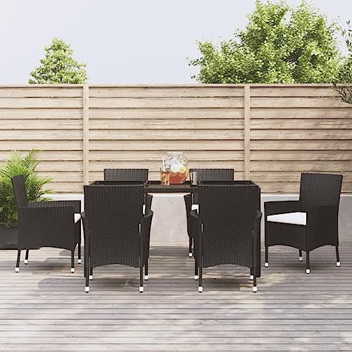 IKAYAA Gartenmöbel Set Rattan 6 Personen Garten sitzgruppe 6 Personen Polyrattan Gartenmöbel Sitzgruppe Lounge möbel Outdoor terassenmöbel außen mit Kissen Poly Rattan-Schwarz-7-tlg