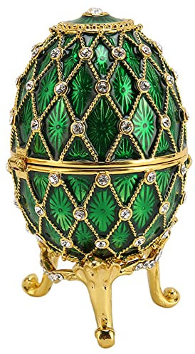 Egg Style Trinket Box, Zinc Alloy Vintage Easter Jewelry Storage Ring Holder Egg Decor Vintage Jewelry Box with Hinged for Home Decor (Green)