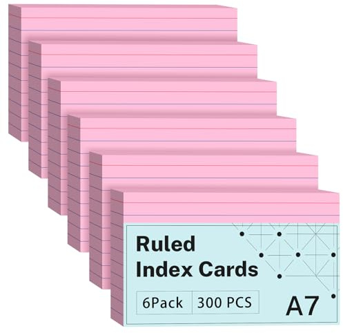 Pink Flash Cards 5x3 Revision Cards, 300 PCS, Pink Index Cards, Ruled Flashcards, Study Lined Revision Flash Cards 5x3 for Studying, Recipe Record Cards for Office/Home/School