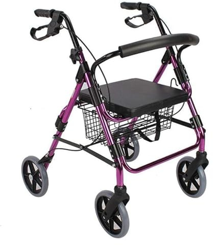 Aufrechter Gehwagen, Rollator mit Sitz, Gehhilfe aus Aluminium, leichtes, zusammenklappbares Rollator-Gehgestell, Doppelbremse mit Sitz und Tasche