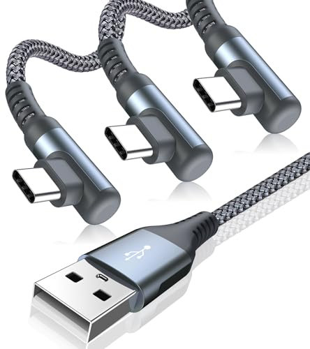 Câble USB C Coudé 90 Degrés [3M+2M+1M/Lot de 3] 3.1A Charge Rapide Câble Chargeur USB C pour i Phone 17 16 15 Pro Max, Samsung Galaxy S25 S24 S23 S22 S21 S20, Note 20 10, Sony, Xiaomi, Huawei, Pixel