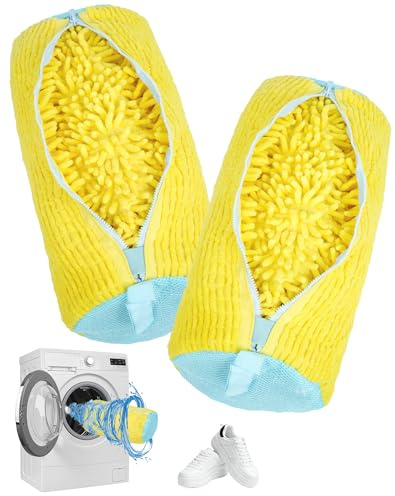 2 Stück Schuhwaschbeutel Waschmaschine Schuhbeutel 40x20cm mit Reißverschluss Wäschesack Schuhe 360° Reinigungsflaum Sneaker Waschbeutel für alle Schuharten und Größen wiederverwendbar robust, Gelb