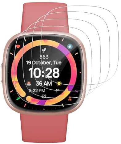 VideoSecu 4 Stück für Panzerglas für Fitbit Versa 3/Fitbit Versa 4/Fitbit Sense 2/Fitbit Sense Schutzfolie, Selbstheilende Blasenfreie TPU Folie, Kratzfest, Anti-Fingerabdruck, Perfekte Passform
