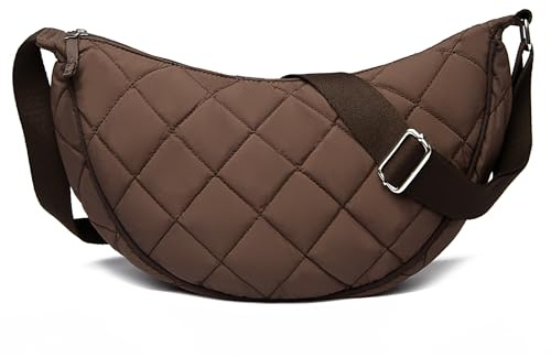 Micmores Crossbody Bag Damen UmhäNgetasche Nylon Gesteppt Tasche Leicht Puffer Crossbody Bag Groß Schultertasche Hobo Bauchtasche Damen Herren (Kaffee)