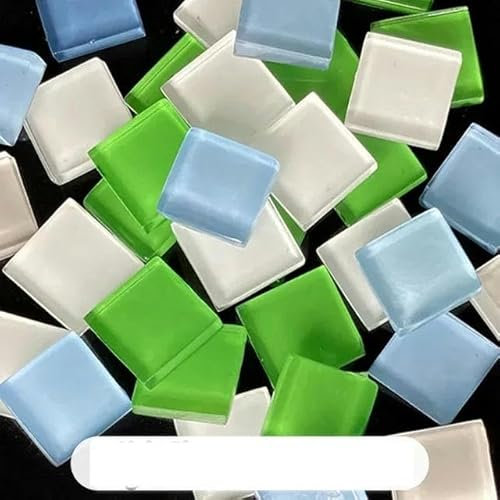 100 g/3,52 oz (ca. 50 Stück) 1,5 cm/0,59 Zoll quadratische Glasfliesen, 4,0 mm/0,16 Zoll Dicke, DIY-Herstellung, Hellblau-Hellgrün-Weiß, 100 g, 3,52 oz