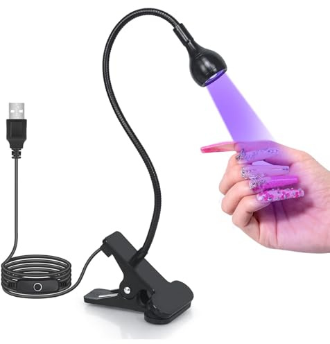 Lampada UV LED Unghie con Clip, 3W Mini Lampada UV LED Unghie, 360° Testa Regolabile, Alimentazione USB Adatto Portatile Per Salone e Casa (Nero)