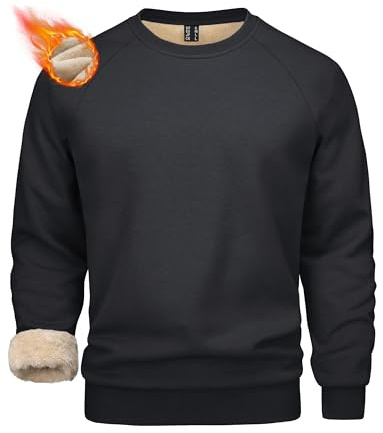MAGCOMSEN Men's Sweatshirts Sherpa Lined, Heavyweight Fleece Pullover, Warm Crewneck Winter Sweatshirt Black L