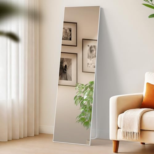 CLP Grand Miroir Benicia, Miroir sur Pied et Miroir Mural en Un, Miroir intégral Cadre métallique en Plusieurs Tailles et Couleurs Couleur Blanc Mat Taille 140x40 cm