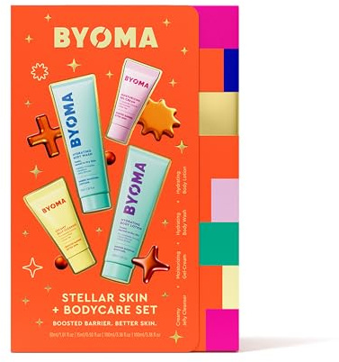 BYOMA Stellar Skin & Bodycare 4-Piece Kit – 15ml Moisturising Gel-Cream, 15ml Creamy Jelly Cleanser, 100ml Hydrating Body Wash & Lotion | Suitable for All Skin Types