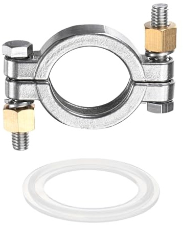 sourcing map Stainless Steel Sanitary Brass Bolted Pipe Clamp Flange OD 2 (50.5mm) High Pressure Clamp Flange OD Fitting Connection with Silicone Gasket for Cosmetics Factory Pipes
