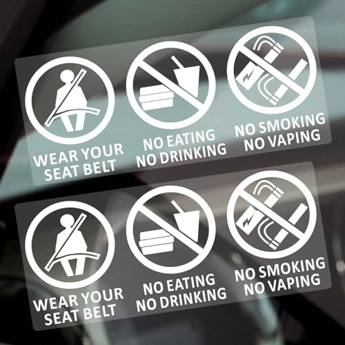 2 x VH8E Stickers No Smoking Vaping Food Drink Wear Your Seat Belt Taxi Warning Signs Eating Drinking Notices Health and Safety Window Decals Labels W/C 120x50mm (Externally to Smooth Surfaces)