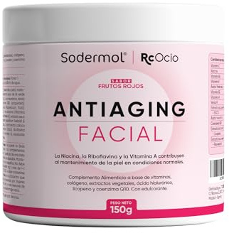 RcOcio-Sodermol Antiaging Facial con Colágeno Verisol®, Ácido Hialurónico y Coenzima Q10 – Fórmula Antiedad para Piel Firme, Hidratada y Luminosa – Sabor Frutos Rojos – 150 g