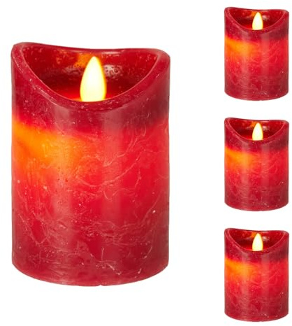 4er Set LED Kerze Stumpenkerze Adventskerze Kerze Echtwachskerze Adventskranz Ø7x10cm Rot Batterie